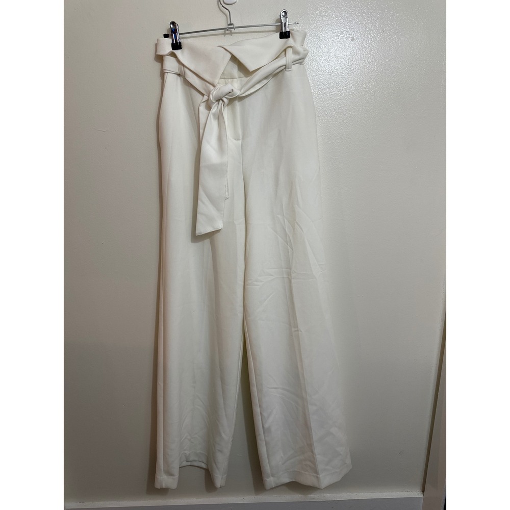 New York & Company White Wide Leg Tie Waist Trousers 7th Avenue Pants Size 2